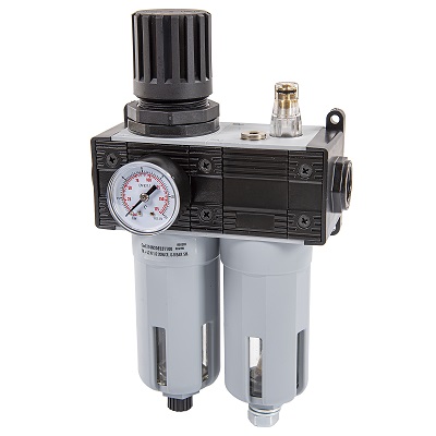 Régulateur pression air avec manomètre, filtre et huileur 1/4 Gaz